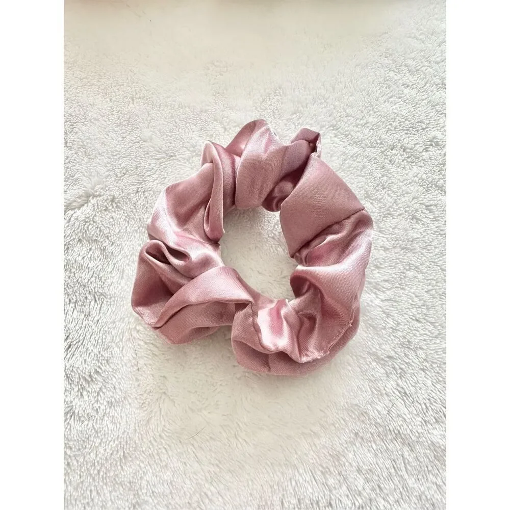 Dusty rose color satin hair scrunchie